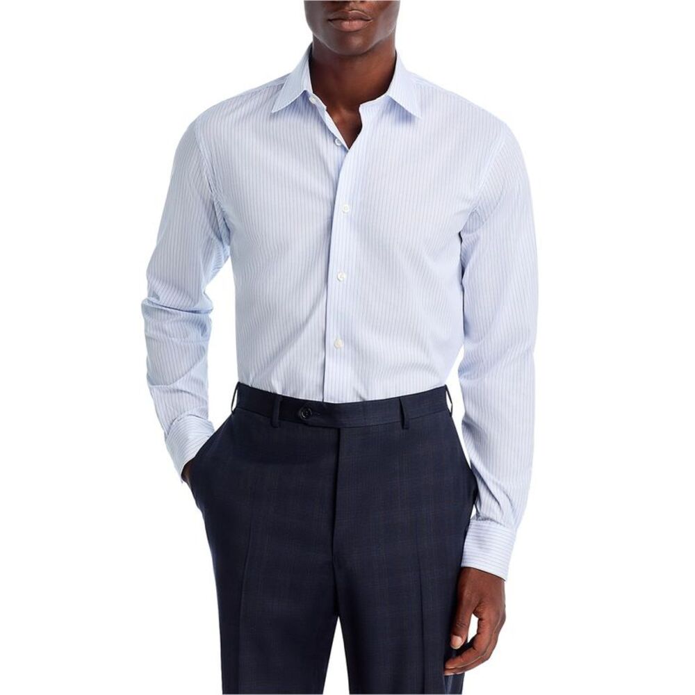The Men's Store Mens Stretch Twill Stripe Button Down Dress Shirt, NWT